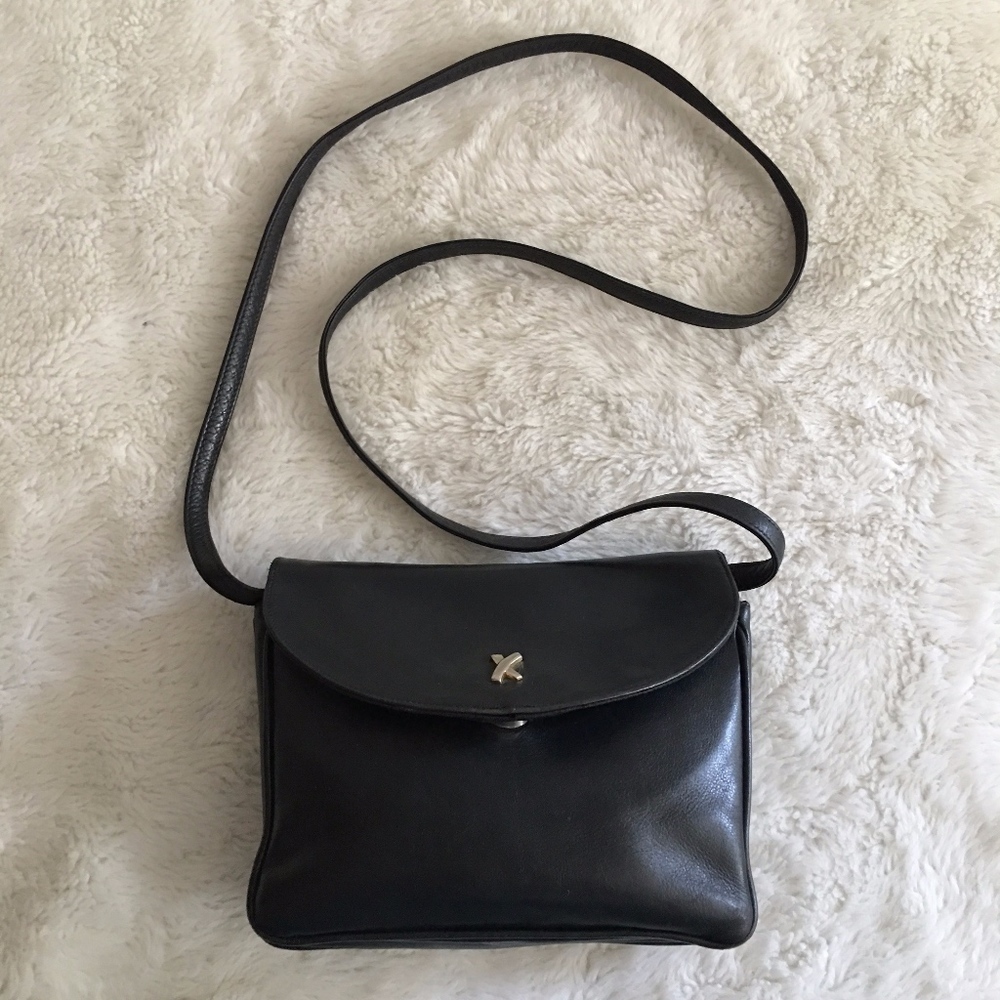 Paloma Picasso Black Leather Crossbody Flap Bag